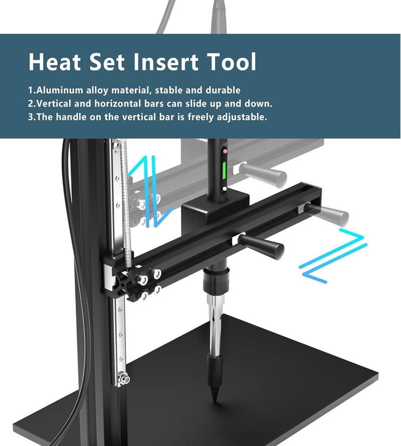 DACKZZM Heat Set Insert Tool with Soldering Iron Heat Insert Press Slide Rail Auto-Return Vertical Heat Pressing Machine for M2/M2.5/M3/M4/M5/M6(1/4)/M8 Threaded Inserts, 3D Printing Components - Image 2